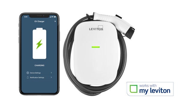 Cargador para vehículos eléctricos My Leviton con aplicación para teléfono